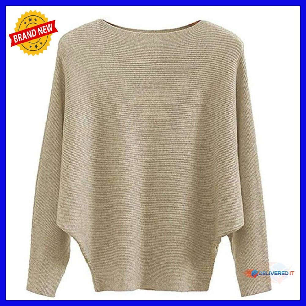 Dolman Batwing Sleeve Boat Neck Pullover Sweater One Size Cotton Polyester